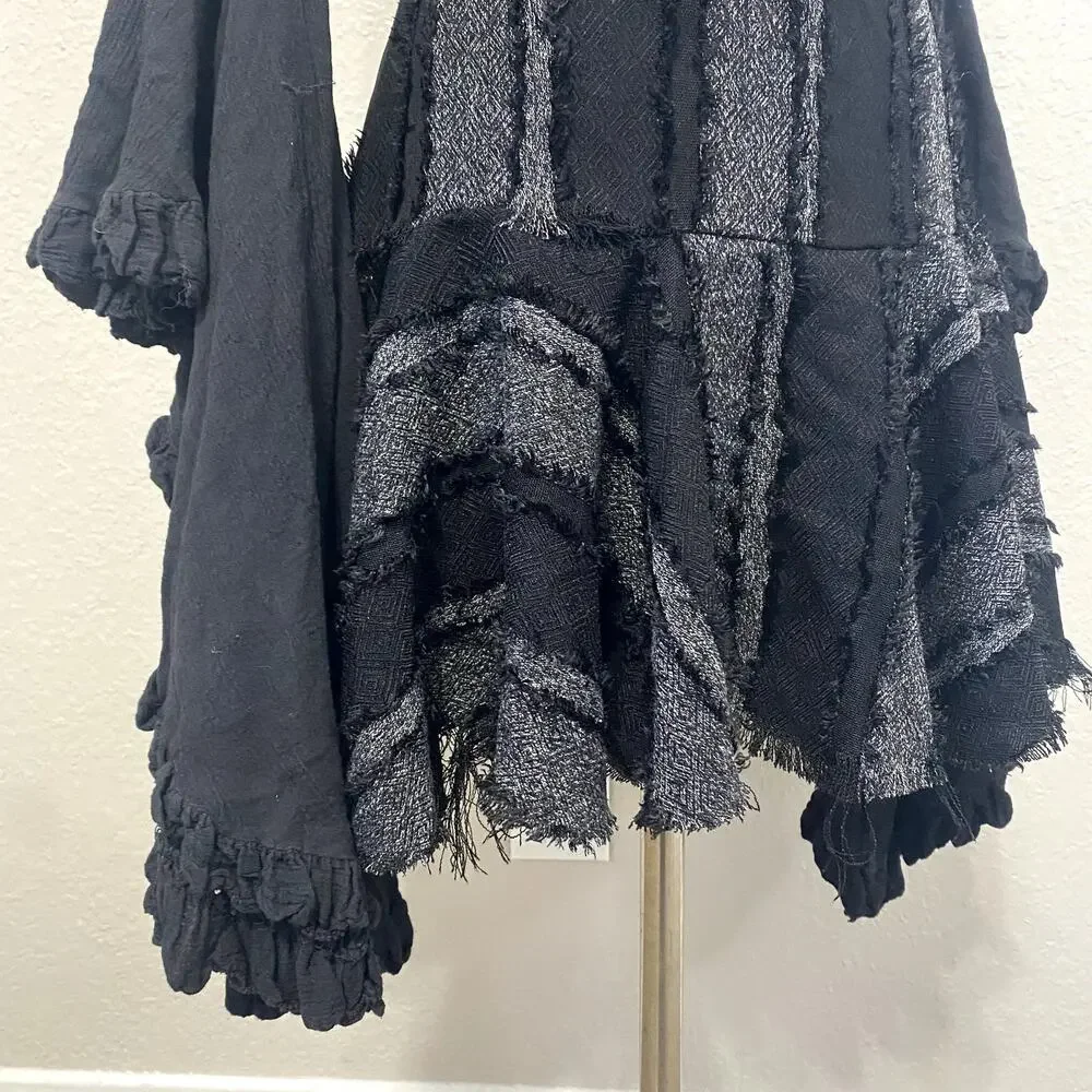 Asymmetrical Striped Layered Flare Dramatic Sleeve Whimsigoth Vamp Gothic Dress - Picture 8 of 12